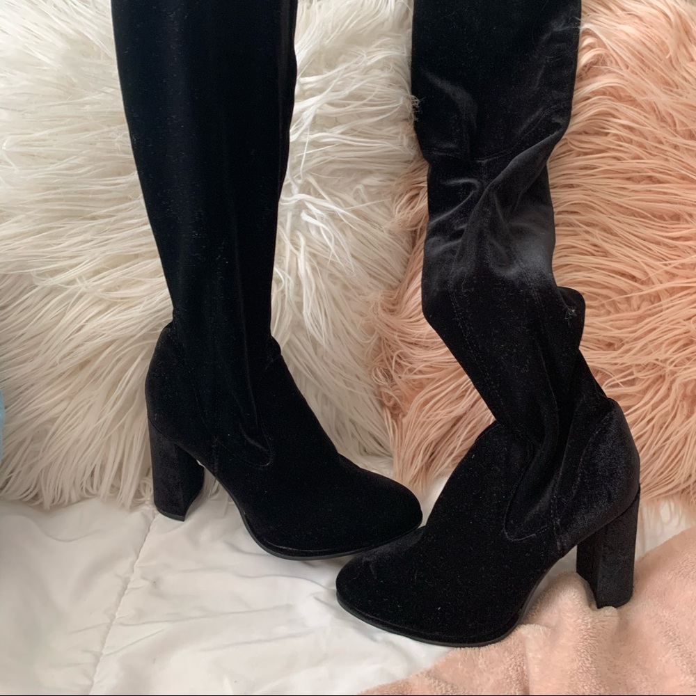 Black suede boots over the knee